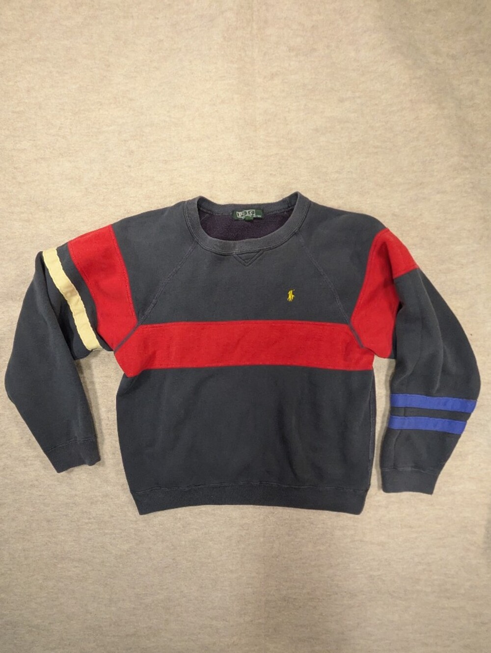 Polo by Ralph Lauren 90s Vintage Colorblock Unique Crewneck Sweatshirt Gray L